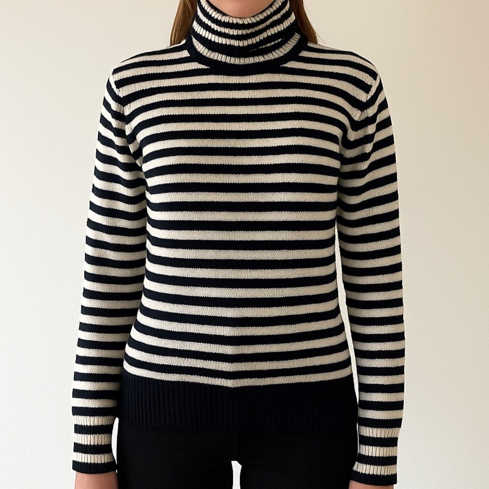 Moncler Maglione Tricot ciclista Knitted wool striped turtleneck size La…